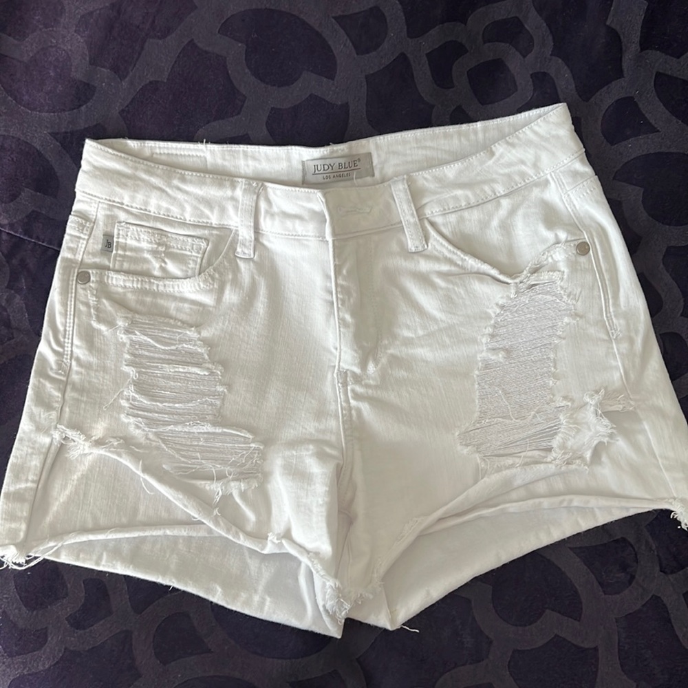 Judy Blue White Distressed Jean Shorts
